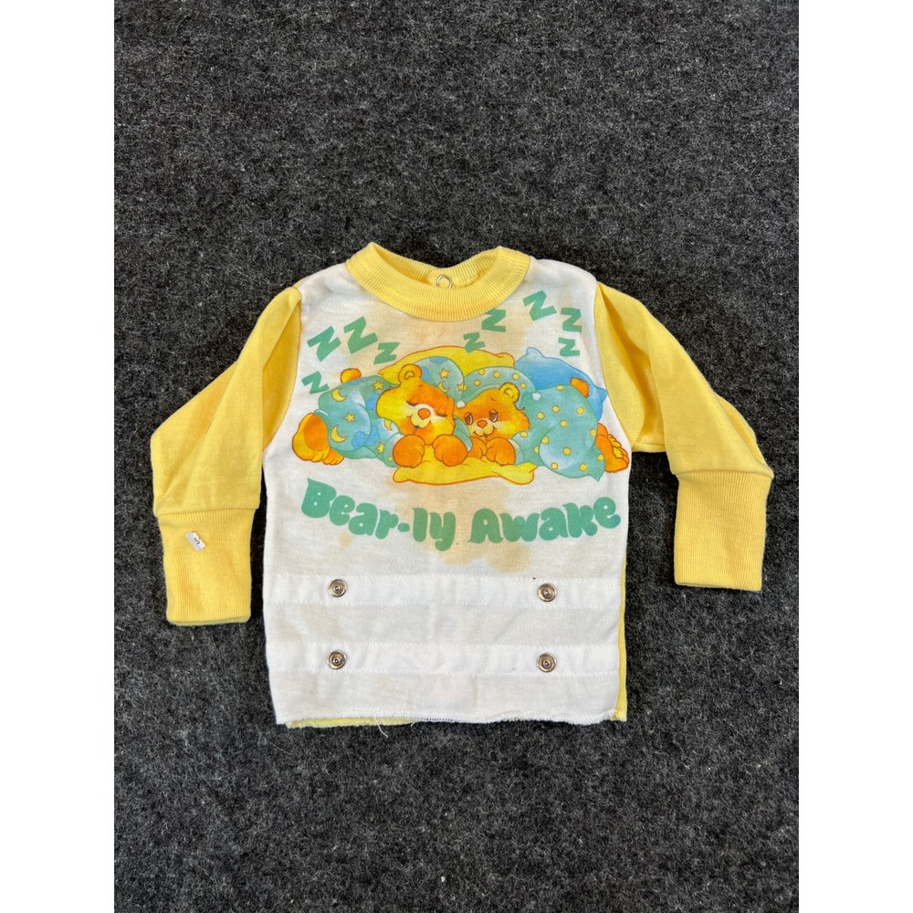 Vintage 90s Nazareth Bear-ly Awake Baby Pajama Top Yellow Snap Back 6 Months
